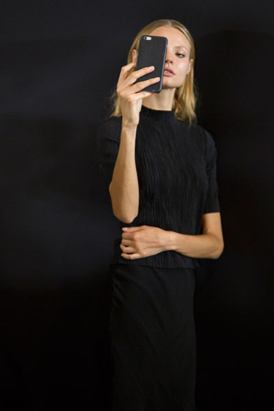 model with iPhone