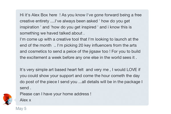 twitter message from alex box