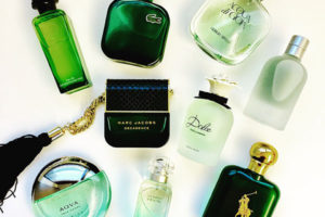 green fragrance bottles